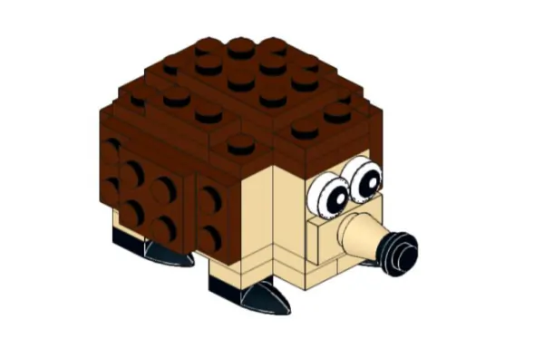 Lego Hedgehog model built with 39 bricks, emphasizing advanced communication and teamwork in the Lego Challenge.