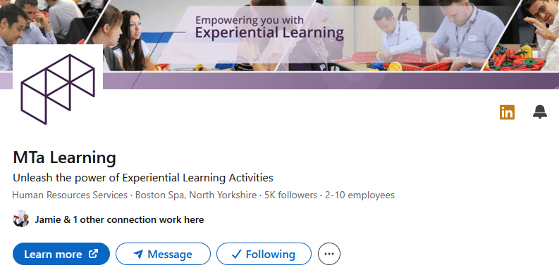 Screenshot of MTa Learning LinkedIn page